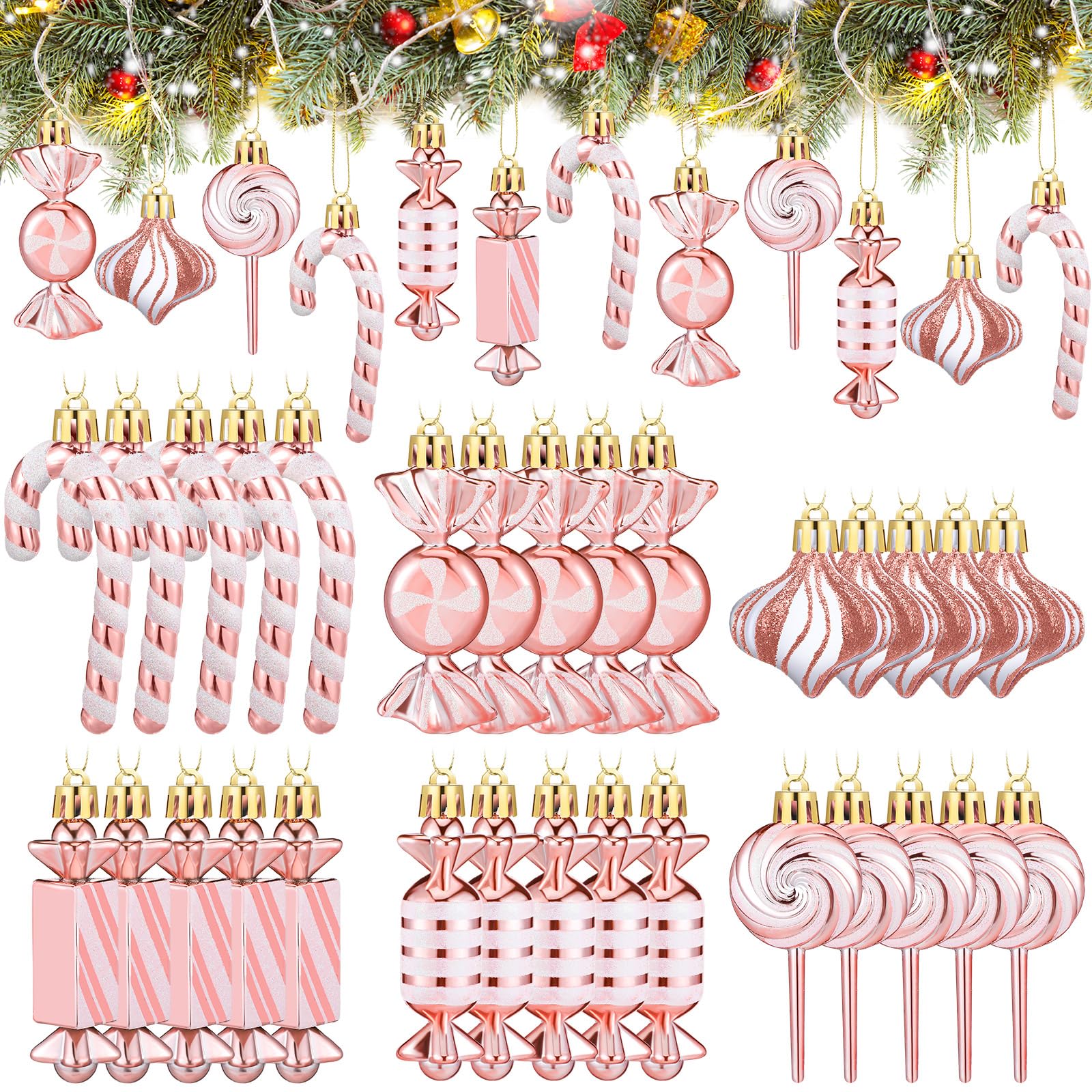 Realspring 30 Stück Weihnachts-Süßigkeiten-Ornamente, Pfefferminz, Zuckerstange, Weihnachtsdekoration, Kunststoff, Lutscher, Weihnachtsdekoration, hängende Ornamente mit Seil für Weihnachten, Urlaub,