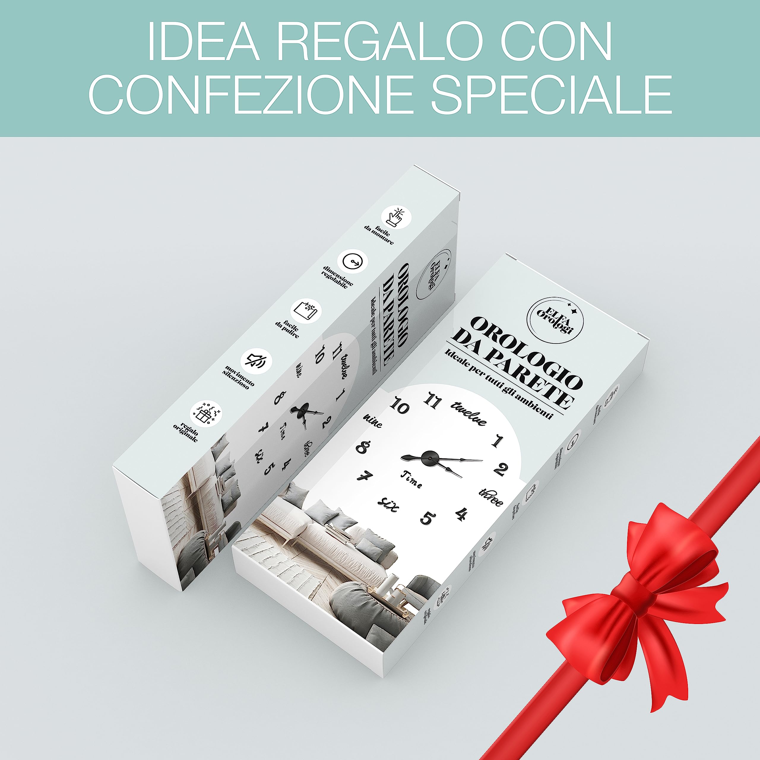 Orologio da Parete Moderno Adesivo con Diametro Regolabile fino a 100cm - Orologio da Muro Grande Silenzioso e Facile da Montare - Ideale per Casa Soggiorno Camera da Letto Ufficio