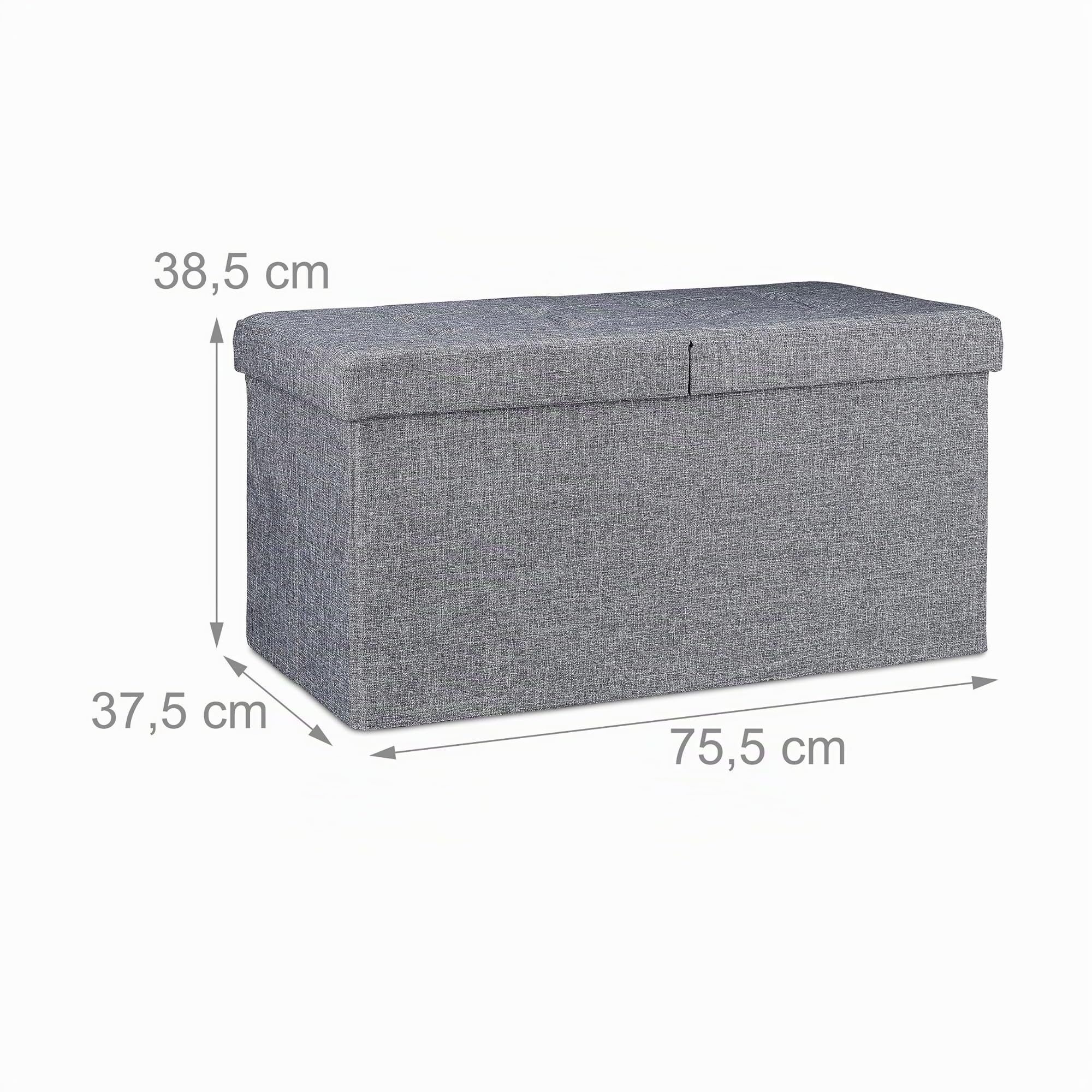 Relaxdays Contenitore Pouf, Capiente Panca Imbottita, Cassapanca con Coperchio Pieghevole, Camera & Sala, grigio scuro