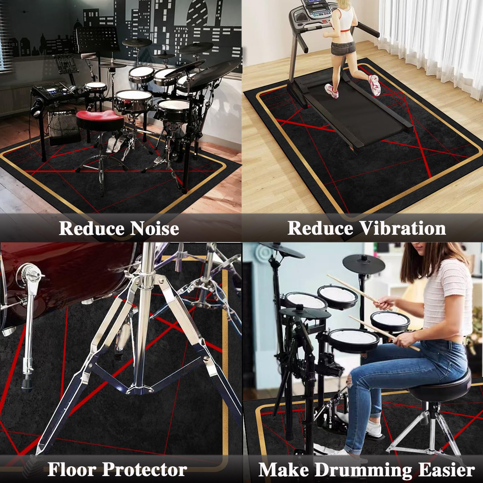Schlagzeug Teppich Klavierteppich Schallschutzmatte Professioneller Schlagzeugteppich Drum Teppich Elektronisches Schlagzeug Antivibrationsmatten rutschfeste Trommel Teppiche Drumteppich 120 x 70 cm