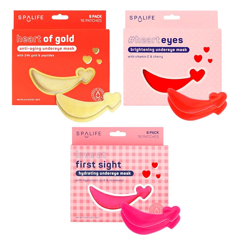 SpaLife Máscara de hidrogel para a região dos olhos em formato de coração, com vitamina C, cereja e ácido hialurônico, 24 unidades