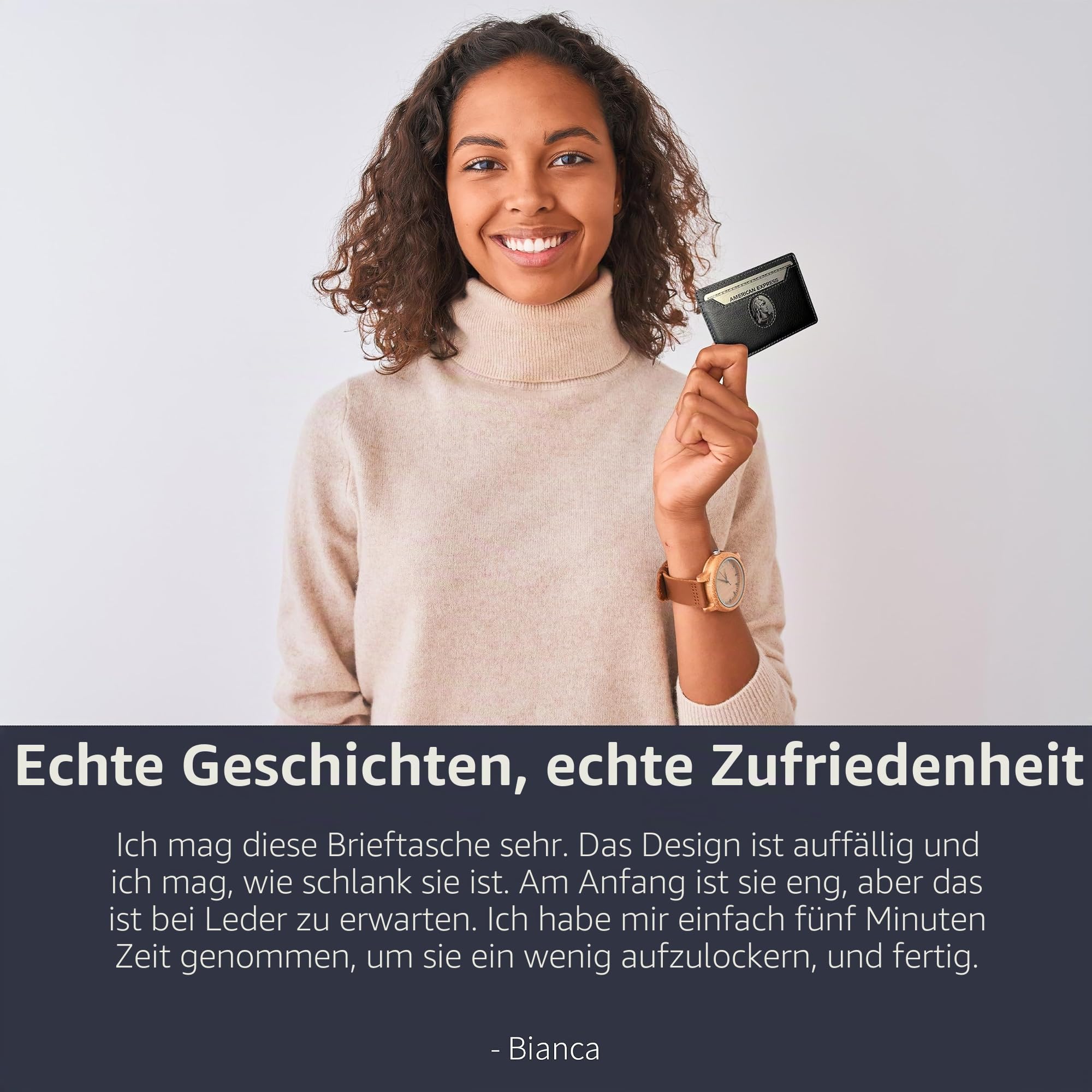 Minimalistische Geldbörse für 2 Karten für Damen & Herren – Echtes Leder Ultra Dünn Schwarz Kreditkartenetui – Kompatibel mit American Express Platinum