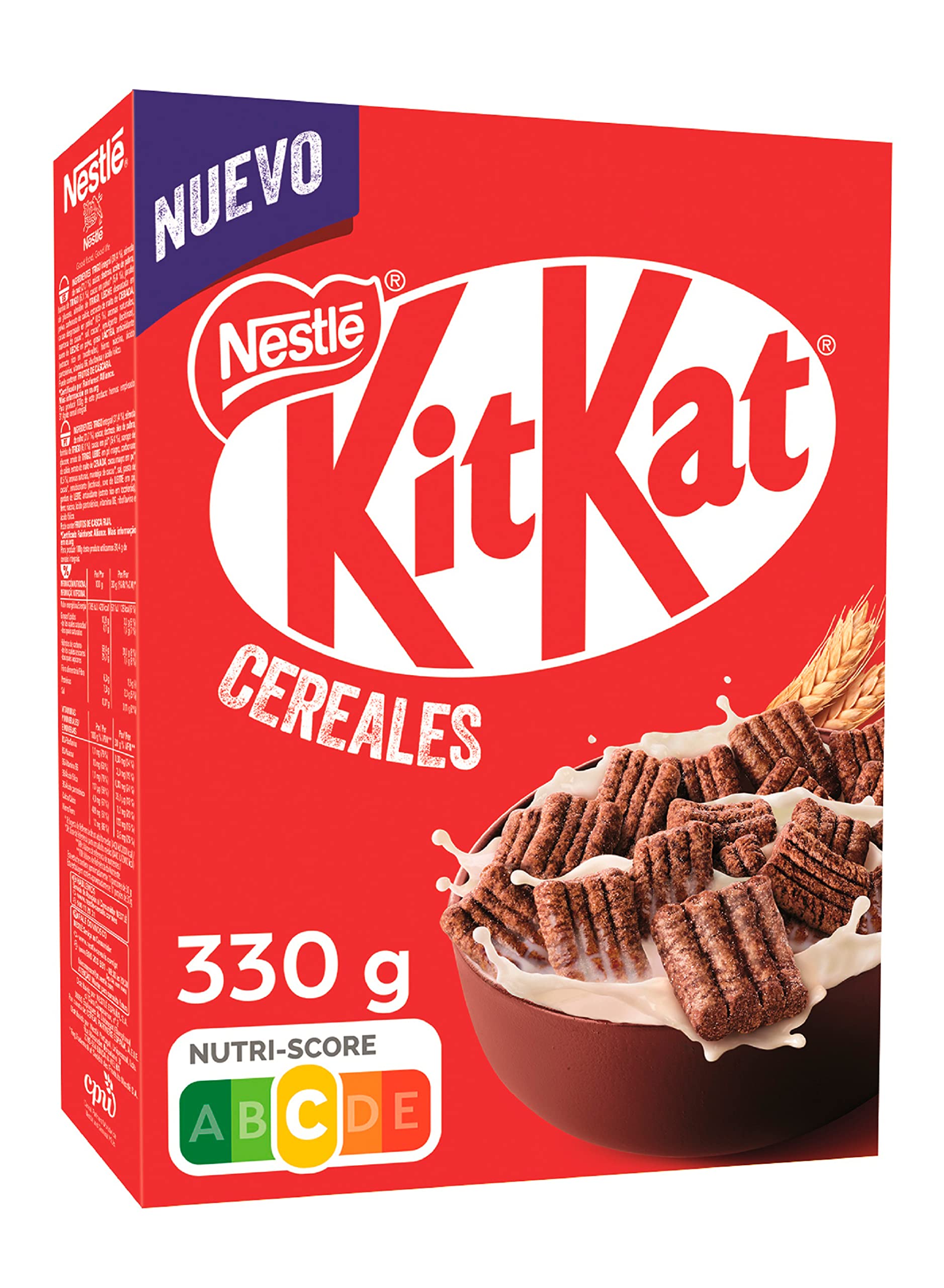 Cereales Nestlé KitKat Cereales, Cereales de Trigo Integral y Maíz Recubiertos con Chocolate con Leche, 7 Paquetes de 330 g