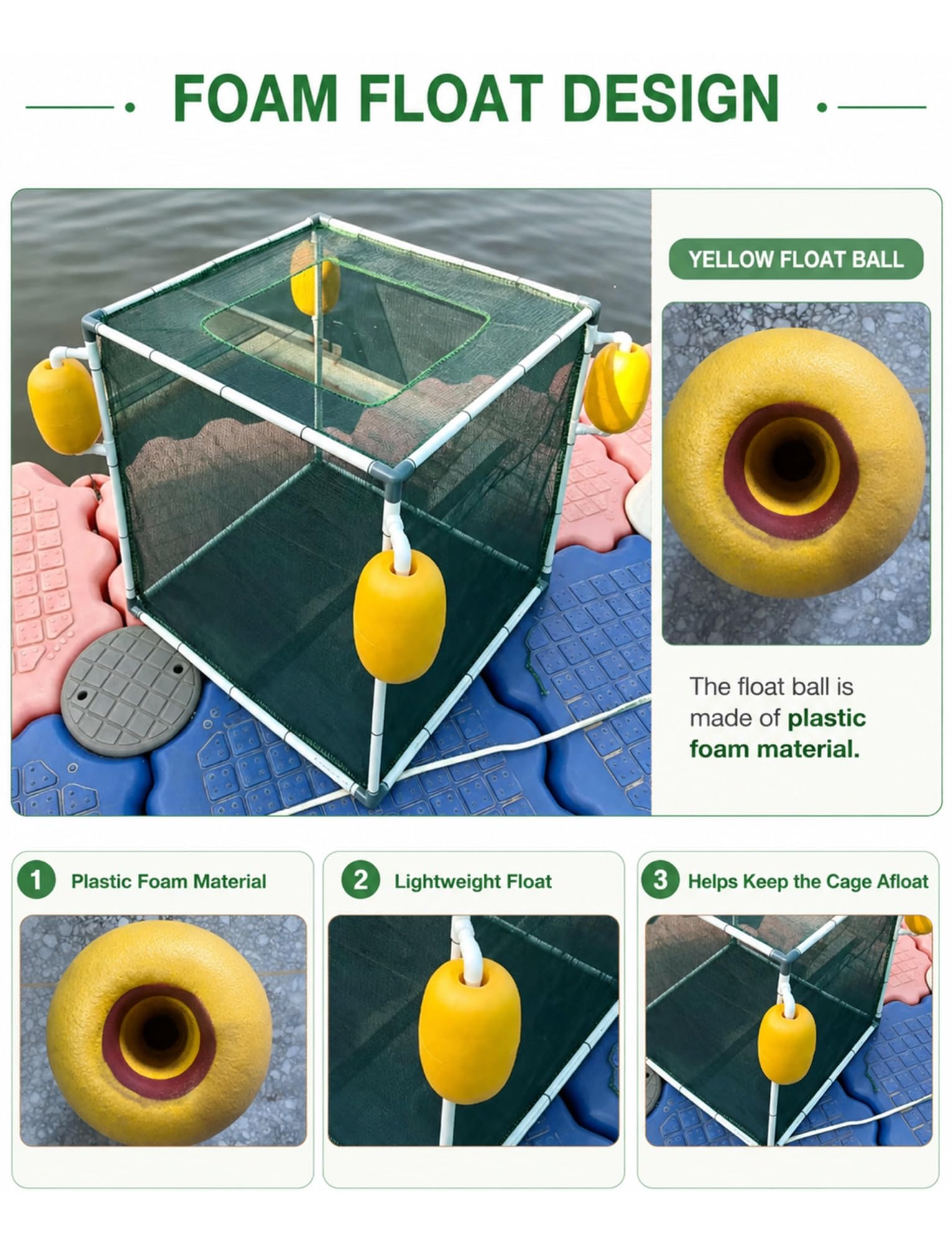 Red para Mantener Peces Vivos con Marco PVC y Malla PE de 3 mm