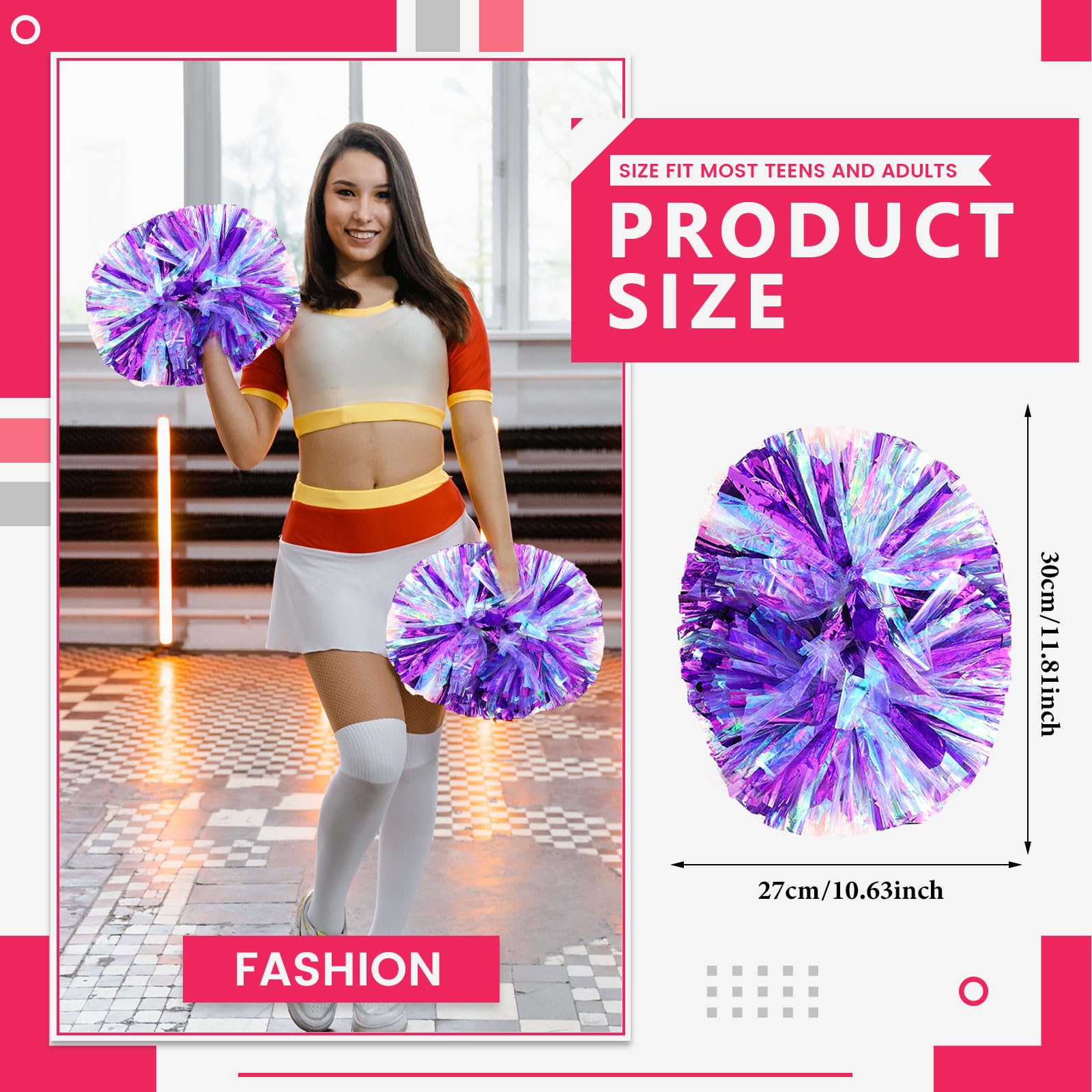 Pompony cheerleaderek, 26 szt., ze stylem uchwytu, ręczne pompony drużynowe do drużyny sportowej, cheerleaderek, gier, na imprezę taneczną, dla dorosłych, fioletowe