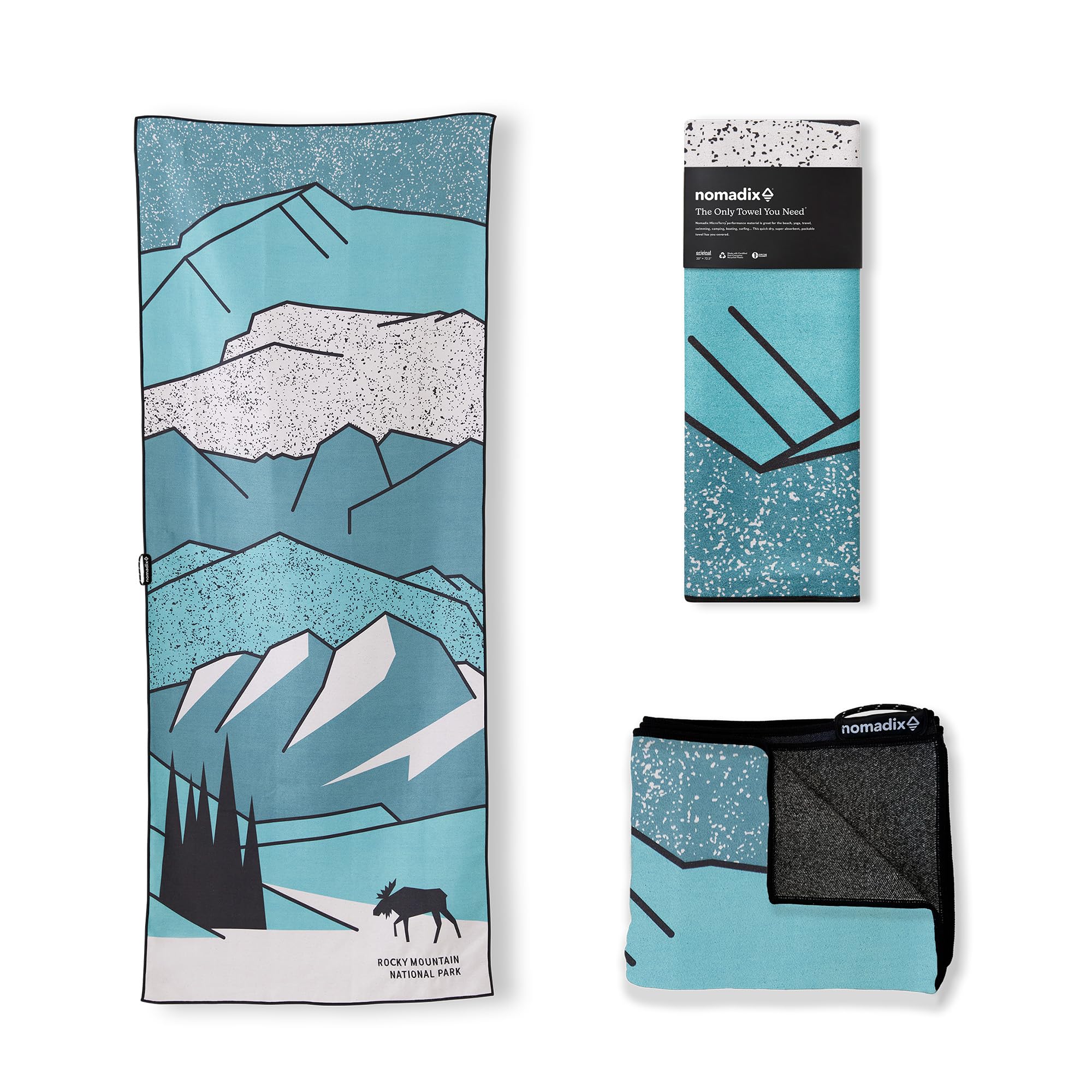 Nomadix Rocky Mountain National Park Day National Parks Collection Towel - Perfect For Yoga, Camping, Beach And Travel (Rocky Mountain Day, Single Sided)
