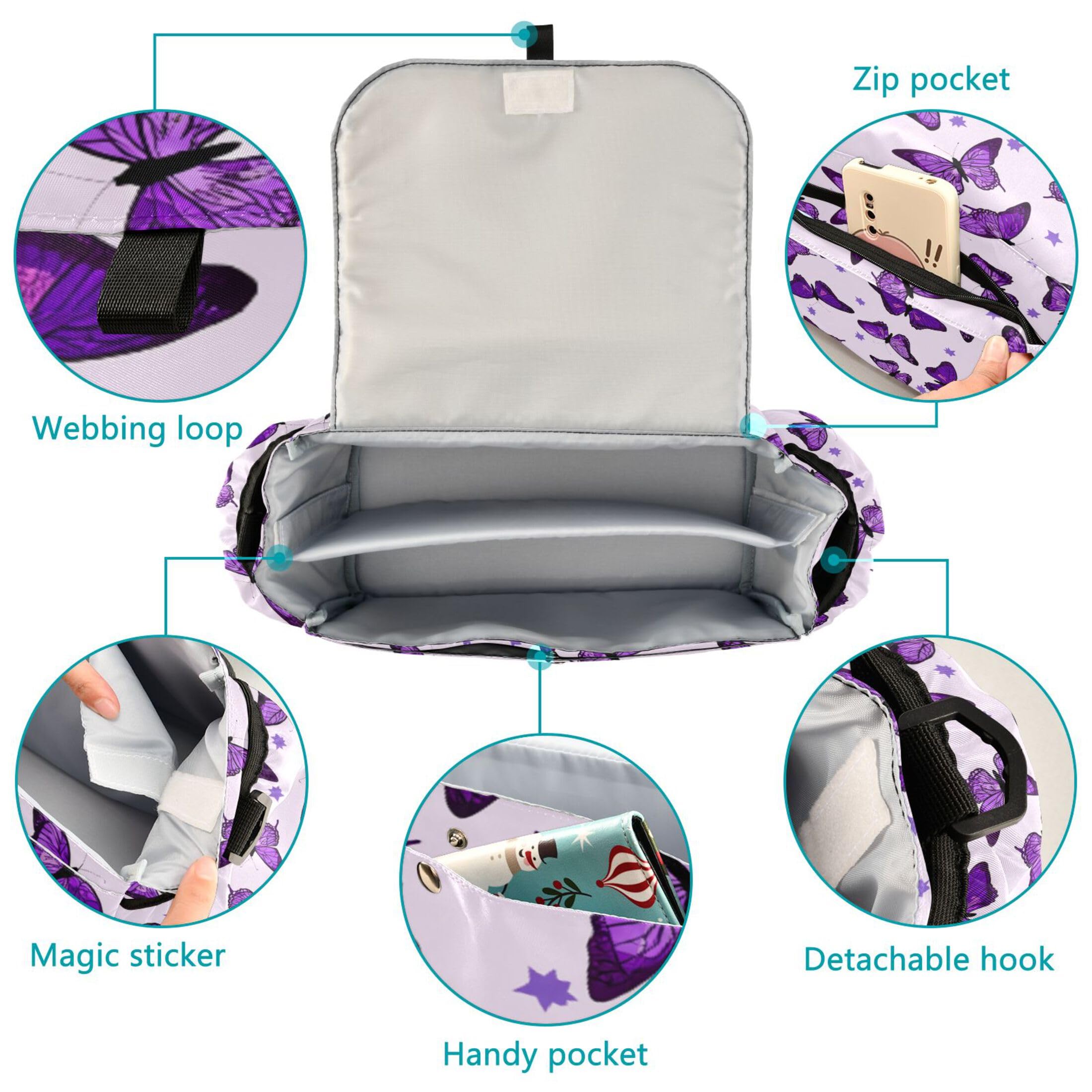 Burbuja Butterflies Stroller Organizer with Insulated Cup Holders, Non-Slip Stroller Caddy Universal Fits Most Strollers, Nursery Accessories