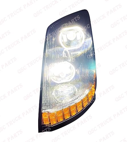 Miniatura 8 de QSC Truck Parts Faros delanteros negros de rendimiento LED completo con intermitentes secuenciales + luz antiniebla LED LH RH compatible con Volvo