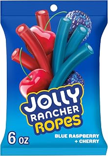 JOLLY RANCHER Ropes Chewy Candy Bag - Blue Raspberry & Cherry Flavors, 6oz Bold Fruity Burst