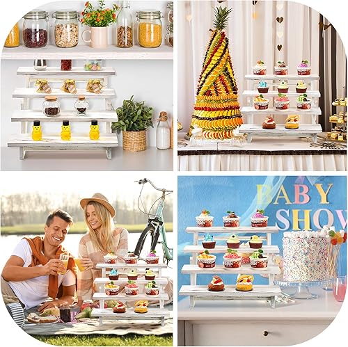 Miniatura 5 de 2 soportes de madera para cupcakes y torres de 4 niveles, soporte de exhibición de madera con niveles de granja, soporte rústico para exhibición,