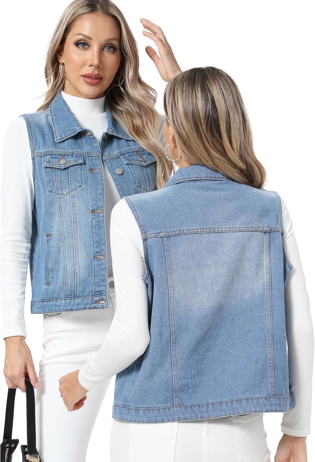 Xeoxarel Women's Denim Vest, Sleeveless Jean Jacket (XS-XXL)
