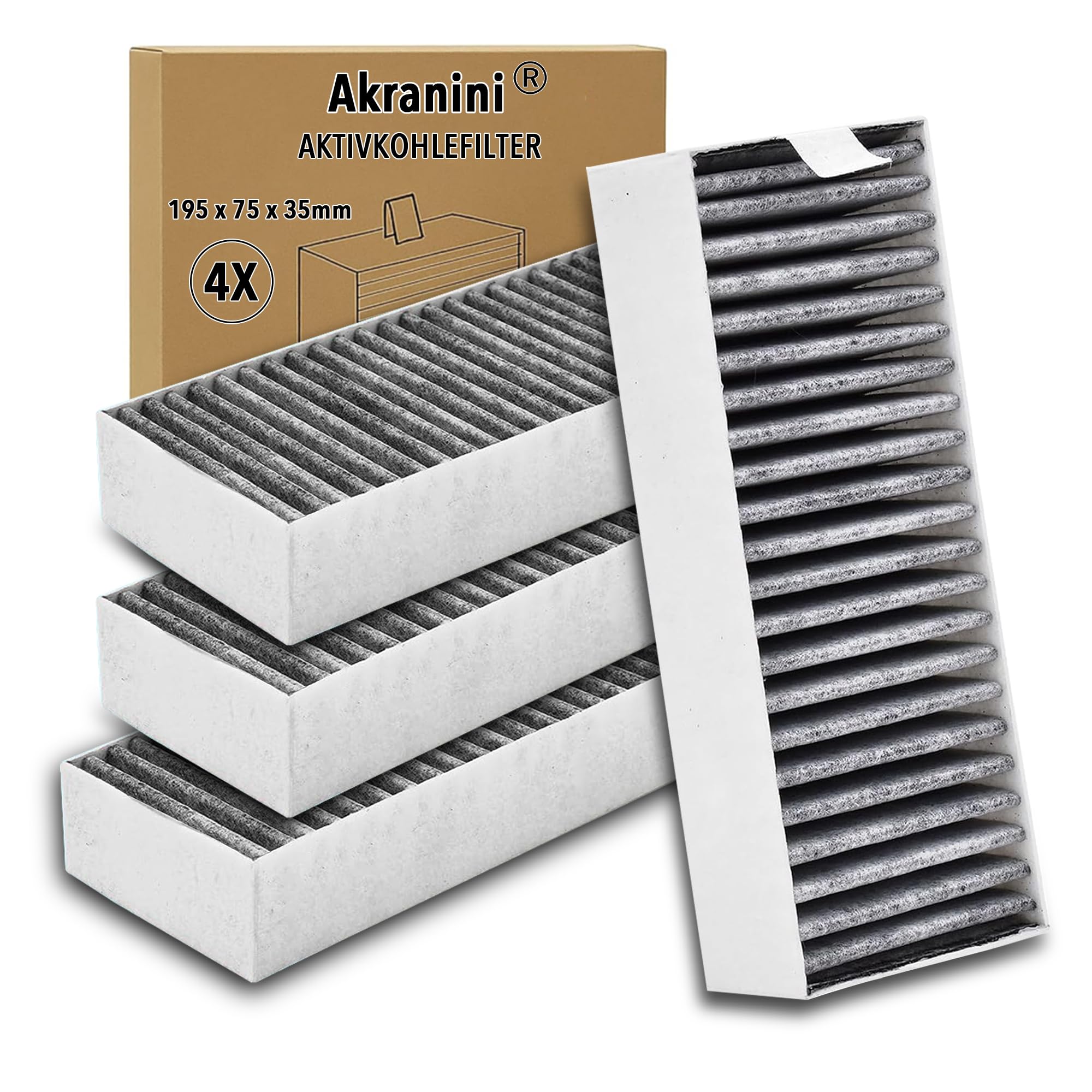 Akranini Aktivkohlefilter Set of 4 - Kompatibel mit 9001563858 9001421821 / Siemens HZ9VRCR0, Bosch HEZ9VRCR0, Neff Z821VR0, Constructa CZ9VRCR0, Gaggenau CA282111,195x75x35 mm