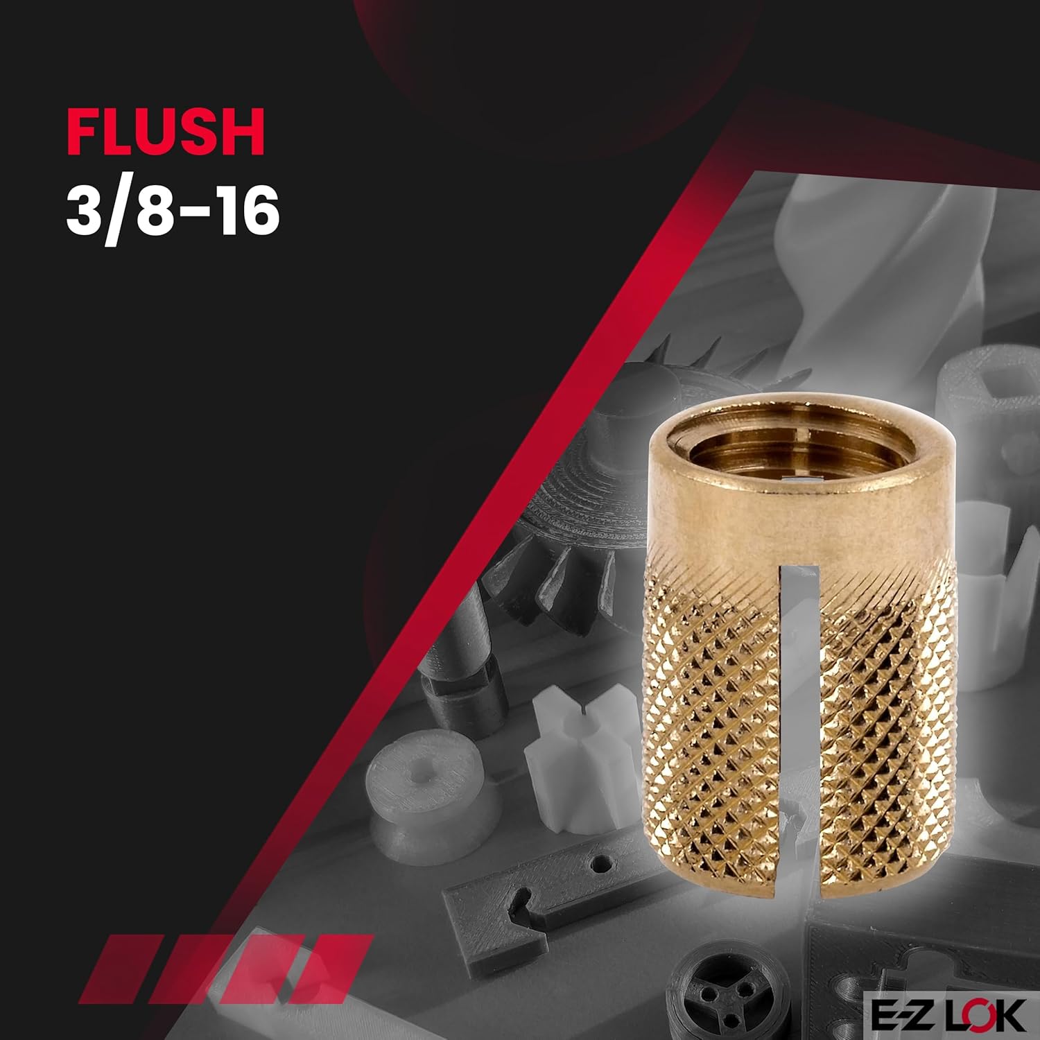 E-Z LOK Threaded Insert for Plastic Flush Brass Thread Inserts 3/8-16 Pack of 10
