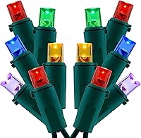 Vista 1 de Luces de Navidad multicolor gran angular, paquete de 2 juegos de 25 pies 100 LED de cable verde de 0.197 in con certificación UL de grado comercial