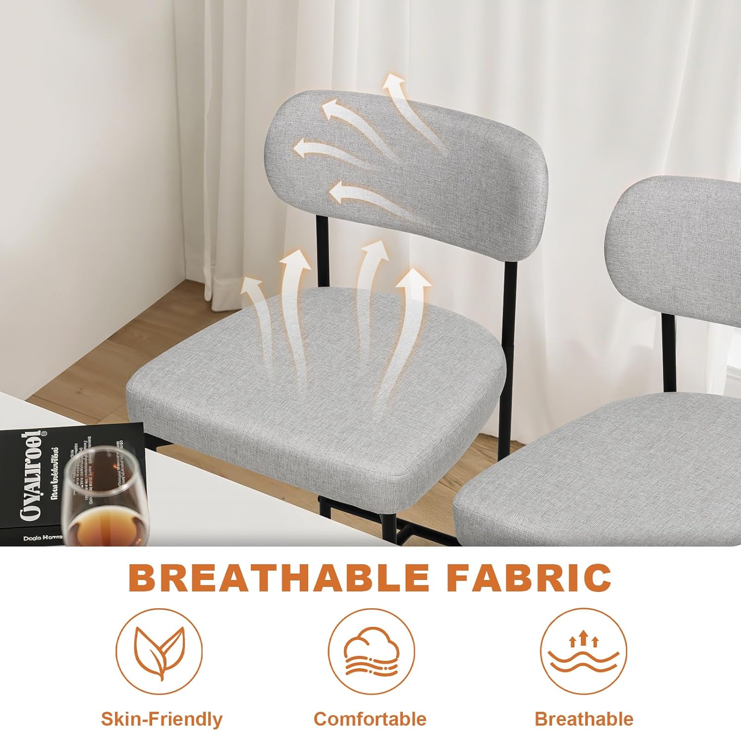 HOMMPA 24'' Bar Stools Set of 3 Fabric Counter Height Barstools Set Upholstered Modern Bar Stools Chairs with Back Metal Legs for Kitchen Island Counter Beige