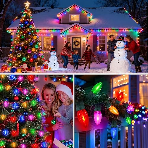 Miniatura 5 de C7 - Luces LED de Navidad multicolor para exteriores, luces LED de 25 pies para árbol de Navidad, impermeables, con 25 + 2 bombillas LED para