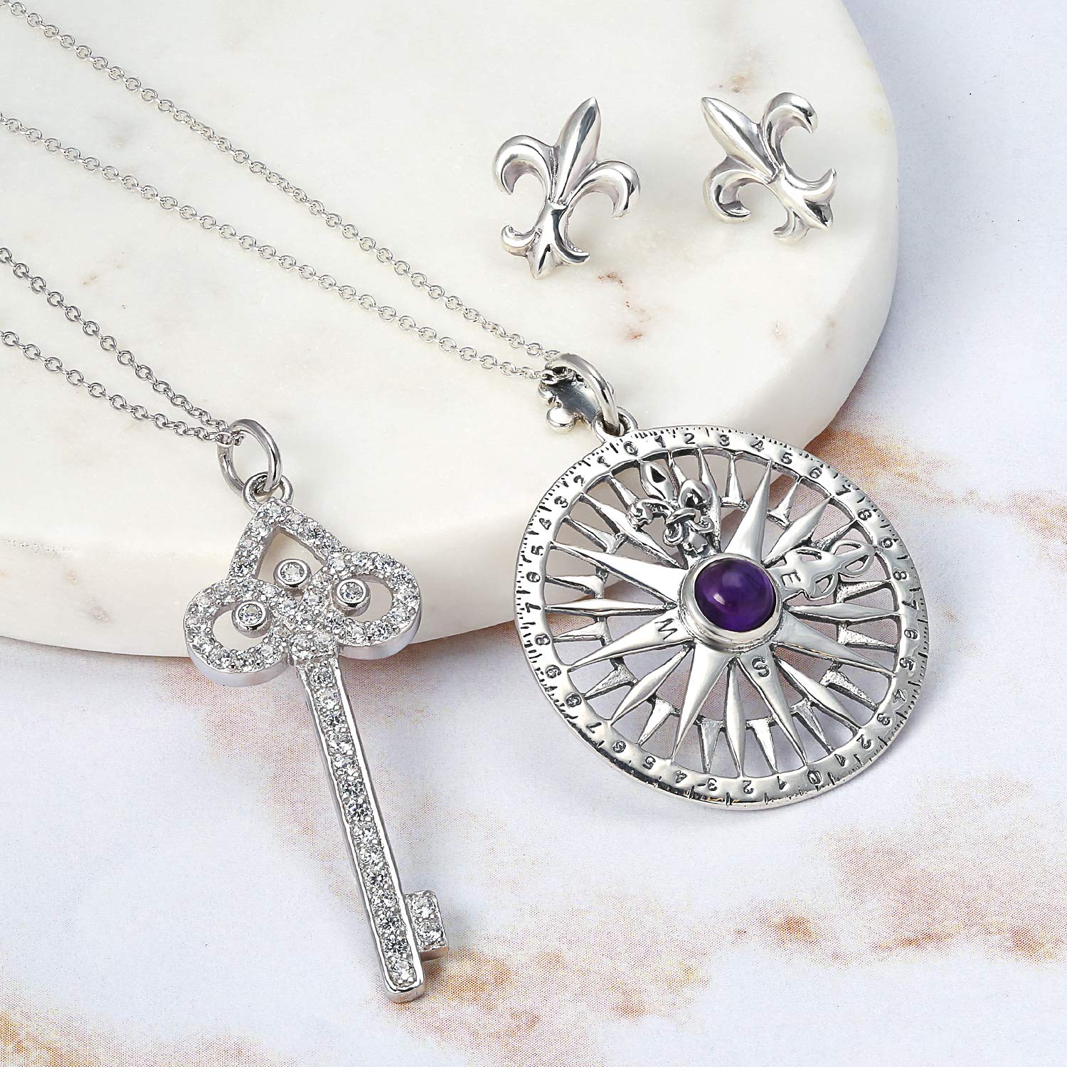 Bling Jewelry Collana con ciondolo a forma di chiave Fleur De Lis in zirconi cubici pavé per donna fidanzata in argento sterling .925