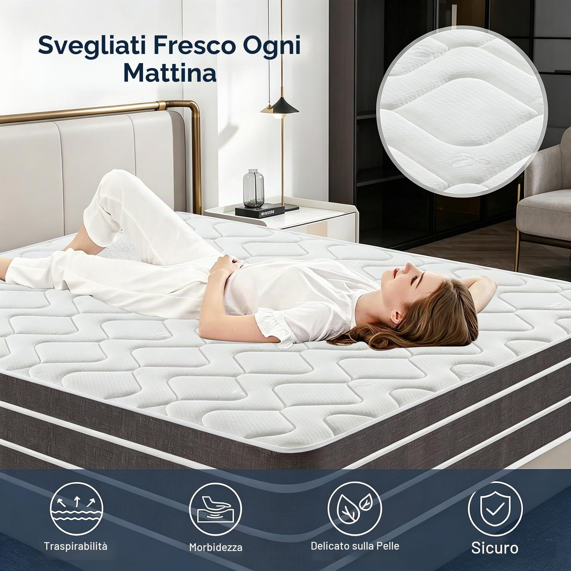 Materasso 140x190, Altezza 30 cm, Materasso Ibrido a Molle Insacchettate e Memory Foam, Medio-Ferma, Struttura a 9 Zone, Ortopedico, Certificato OEKO-TEX, Antiallergico, Traspirante, Senza Movimenti
