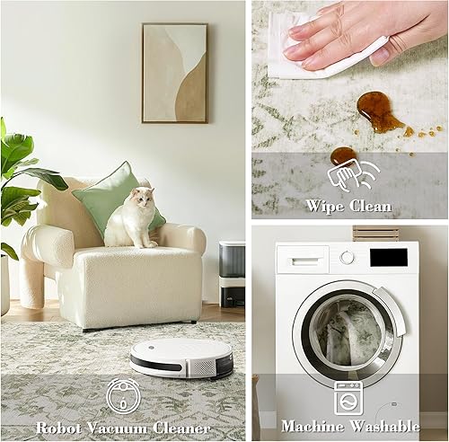 Miniatura 7 de Deerly Tapete tradicional con diseño floral desgastado oriental bohemio lavable a máquina, antideslizante, grande para habitación, oficina, sala de