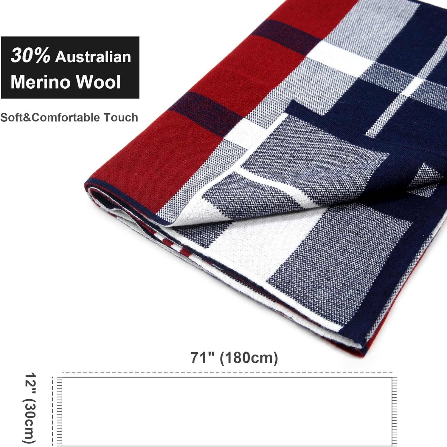 KEECOW Mens Merino Wool Winter Scarf Classic Warm Soft Thick Long - Image 6