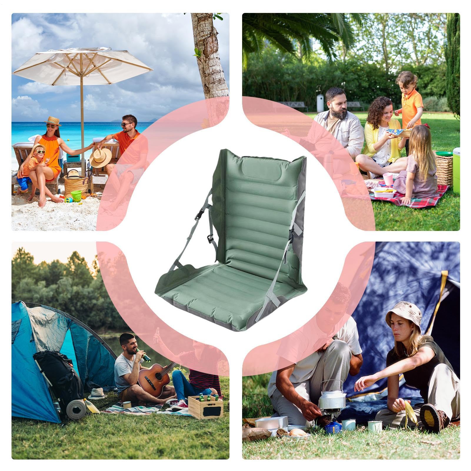 Cuscino Gonfiabile da Viaggio e Sedia Cuscino Pieghevole con Supporto | Cuscino Gonfiabile per Stadio per Campeggio Escursionismo Spiaggia Sport Pesca Viaggio