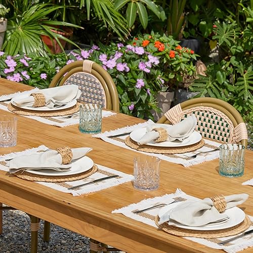 Miniatura 4 de YANGQIHOME Juego de 6 manteles individuales bohemios, tejidos rústicos para decoración de mesa de comedor, manteles individuales trenzados hechos a