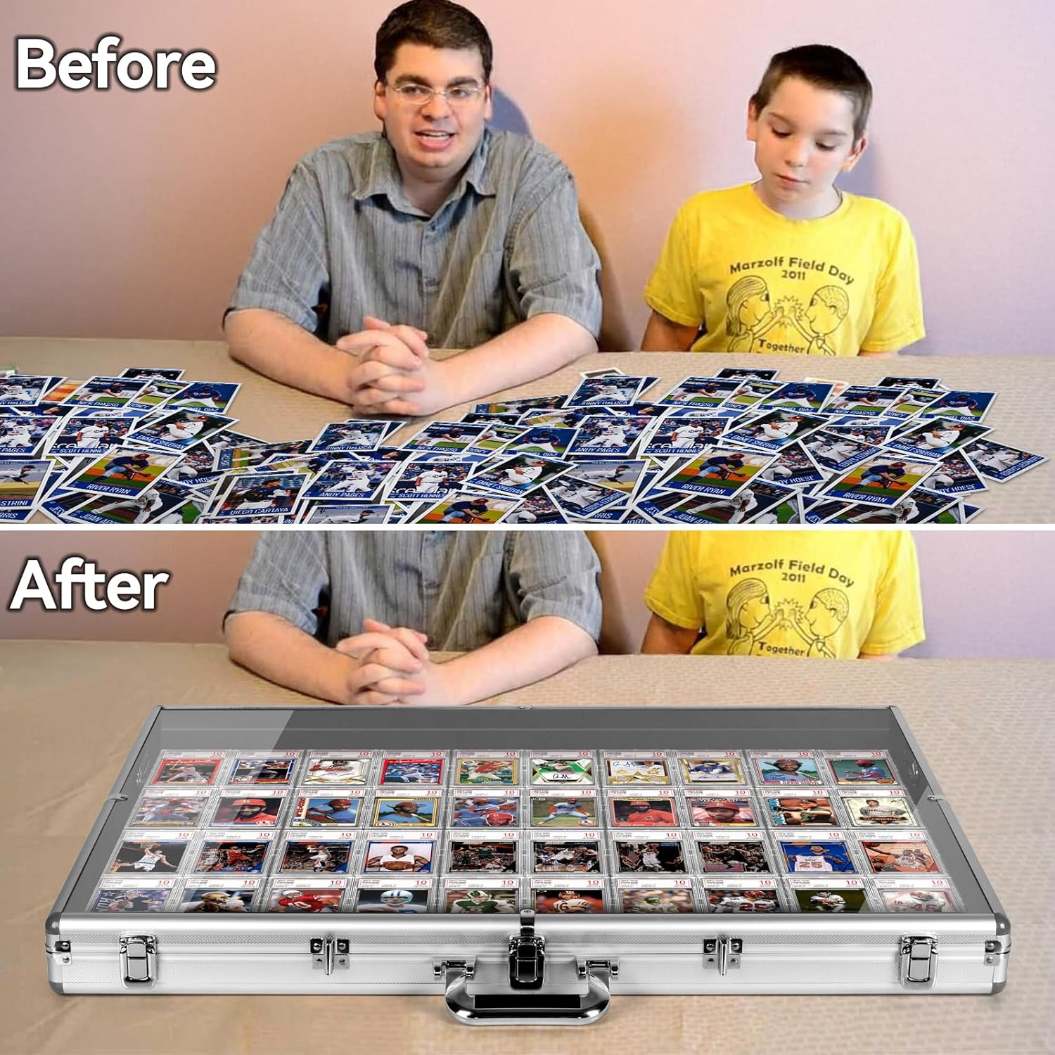 Trade Show Display Case, Aluminum and Acrylic Card Case with Lockable Hanger, Large Table Top Display Case for Sports Baseball PSA Graded MTG Cards, Collectibles, and Jewelry