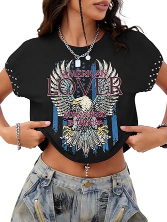 TAKEYAL Rodeo Tops for Women Nashville Graphic Crop Tees Western Cap Sleeve Shirts Summer Trendy Y2K T-Shirts 2026
