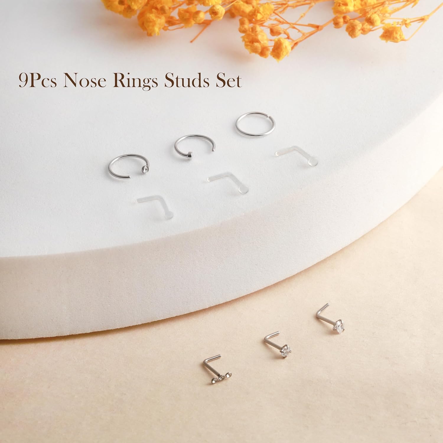 Nose Rings for Women 14K Gold Plated Hypoallergenic Surgical Steel Nose Ring Hoops 20g Nose Ring CZ Lip Ring L Shaped Studs Nose Piercings Jewelry for Women Men - Image 5