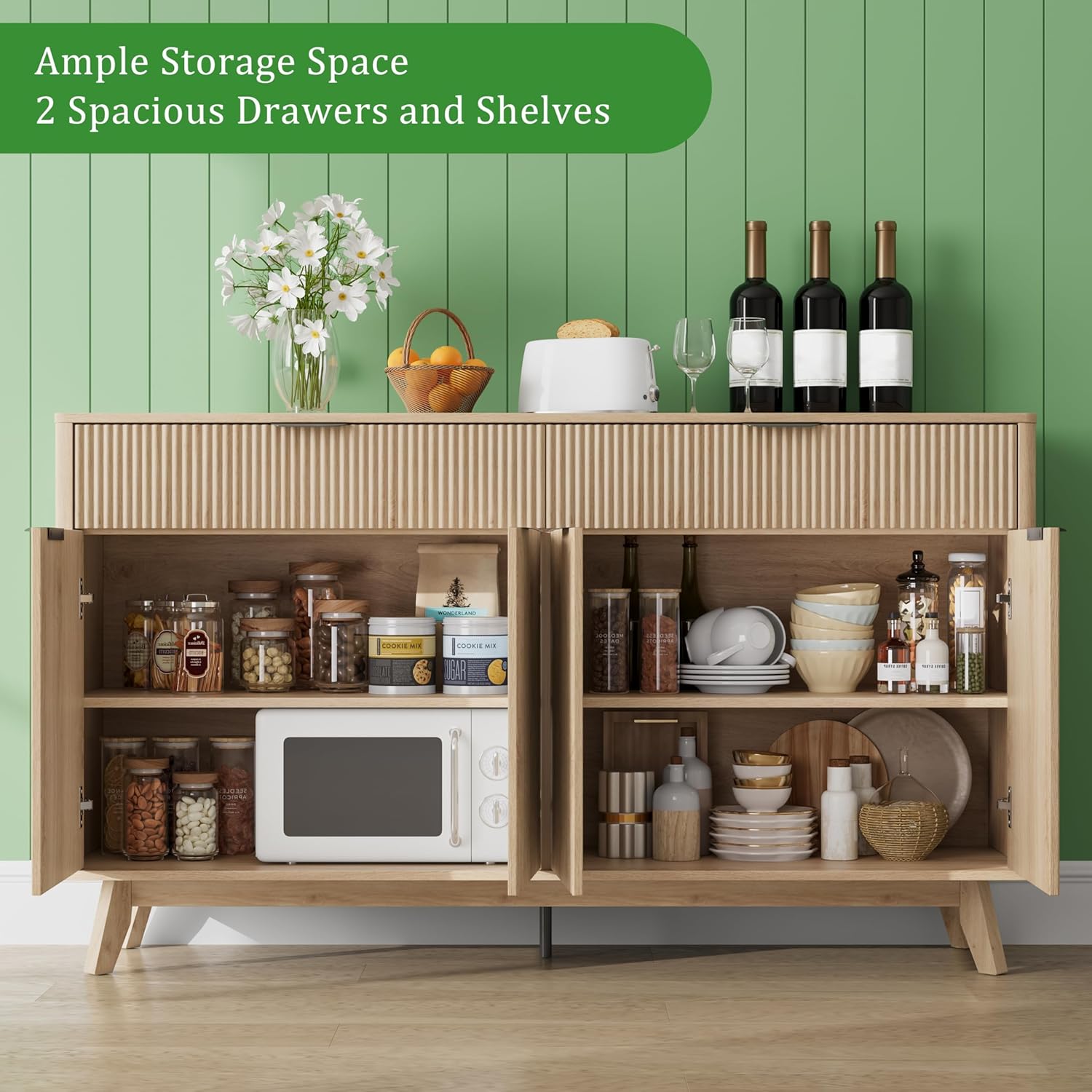 GarveeLife 60'' Sideboard Buffet Storage Cabinet with 2 Drawers 4 Doors & Adjustable Shelves