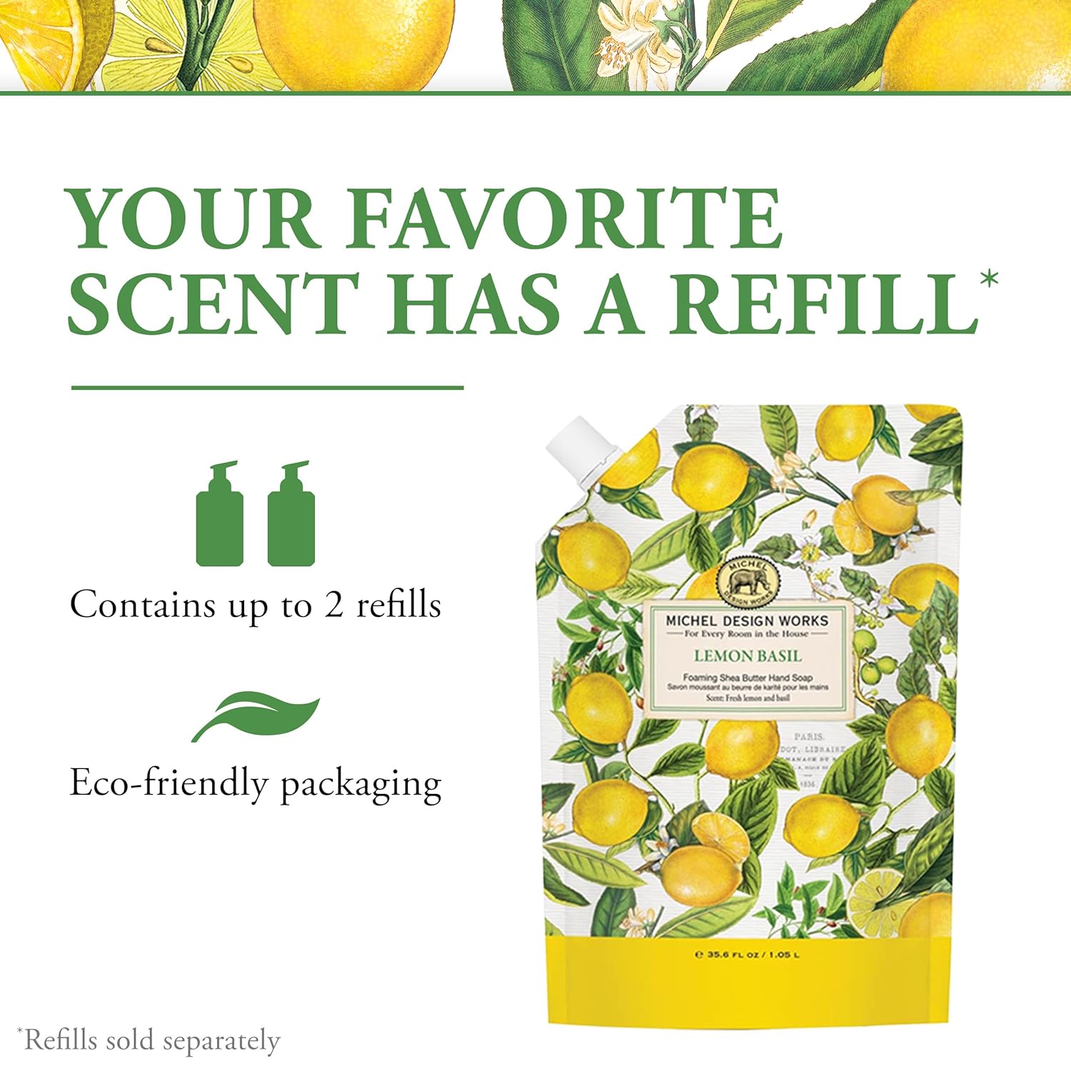 Michel Design Works Foaming Hand Soap, Lemon Basil, 1-Pack, 17.8 Fl oz Each