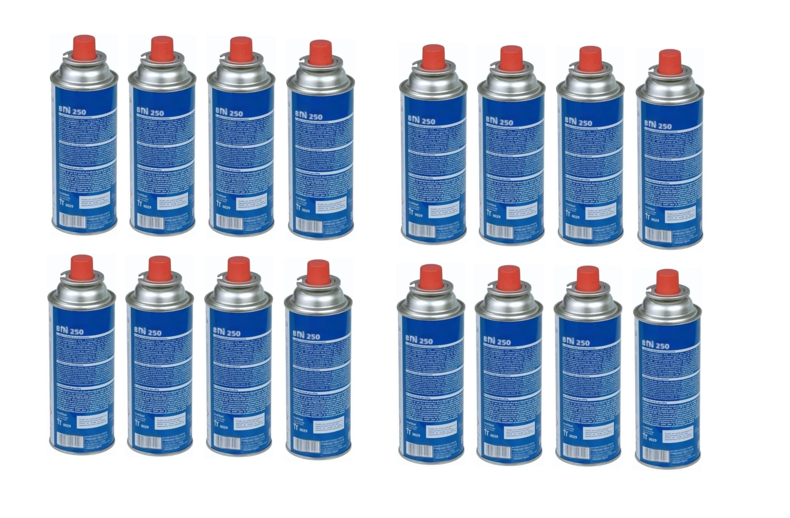 Cartuchos de Gas Butano para Camping, 227g, Bombona Universal, Compatible con Hornillos Quemadores Portátiles, Apto para Cocicnas de Exterior, Caravanas, Seguro y Fácil de Usar (16 Unidades)