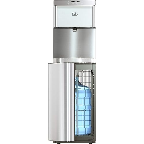 Brio Moderna Bottom Load Water Cooler Dispenser - Tri-Temp, Adjustable Temperature, Self-Cleaning, Touch Dispense, Child Safety Lock, Holds 3 or 5 Gallon Bottles, Digital Display and LED Light