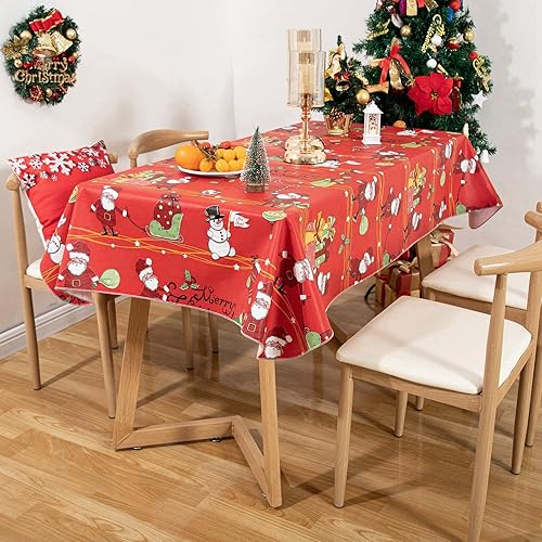 Vista 141 de Mantel rectangular de vinilo de 52 x 70 pulgadas con reverso de franela, mantel para el día de San Valentín, mantel de hule 100% impermeable Azul