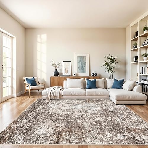 8x8 Square Living Room Area Rug – Washable Modern Neutral
