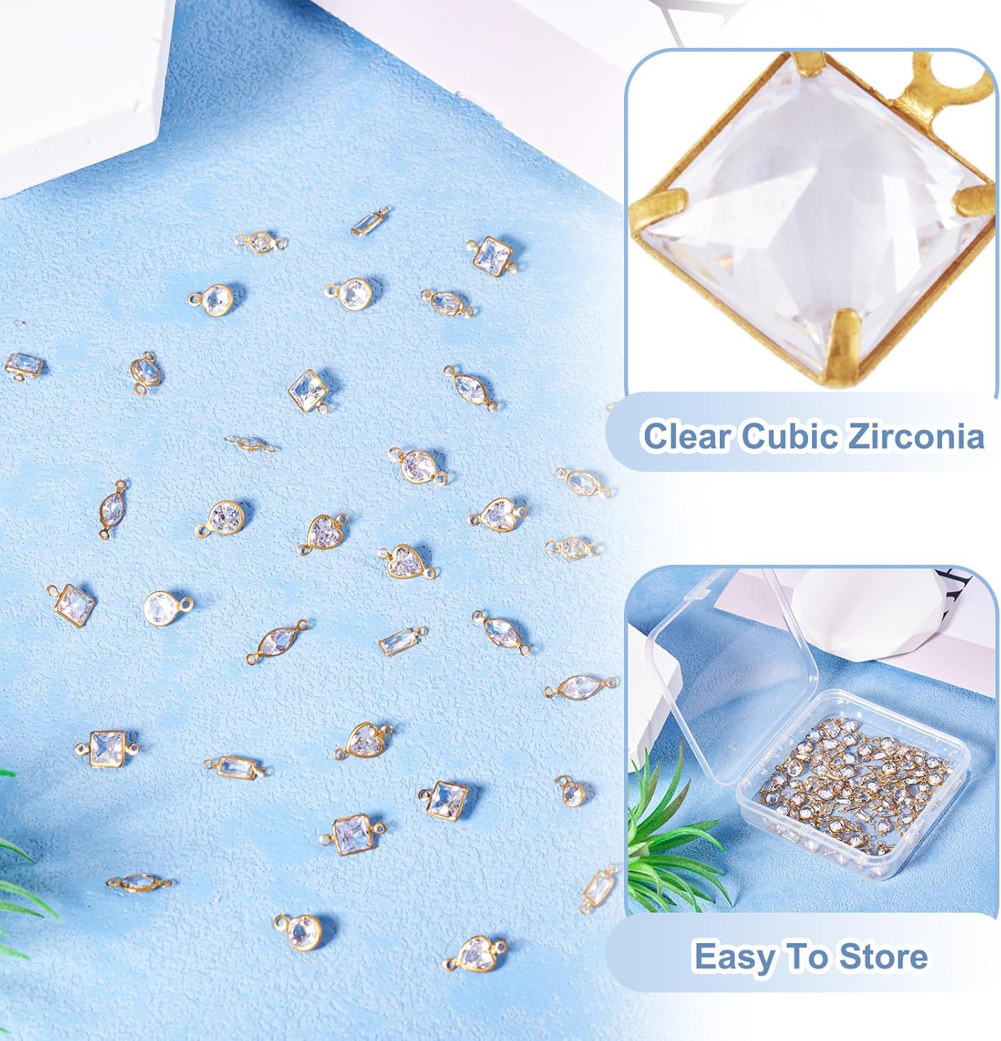 Cheriswelry 110Pcs Cubic Zirconia Link Charm Brass Micro Pave Clear Zirconia Connector Pendants Gold Filled Tiny Earring Charms 7.5-14mm for DIY Necklace Bracelet Jewelry Making - Image 6