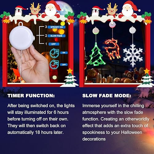 Miniatura 4 de LOLStar Decoraciones de Navidad, paquete de 3 luces de ventana de Navidad con ventosa, función de temporizador y modo de desvanecimiento lento,