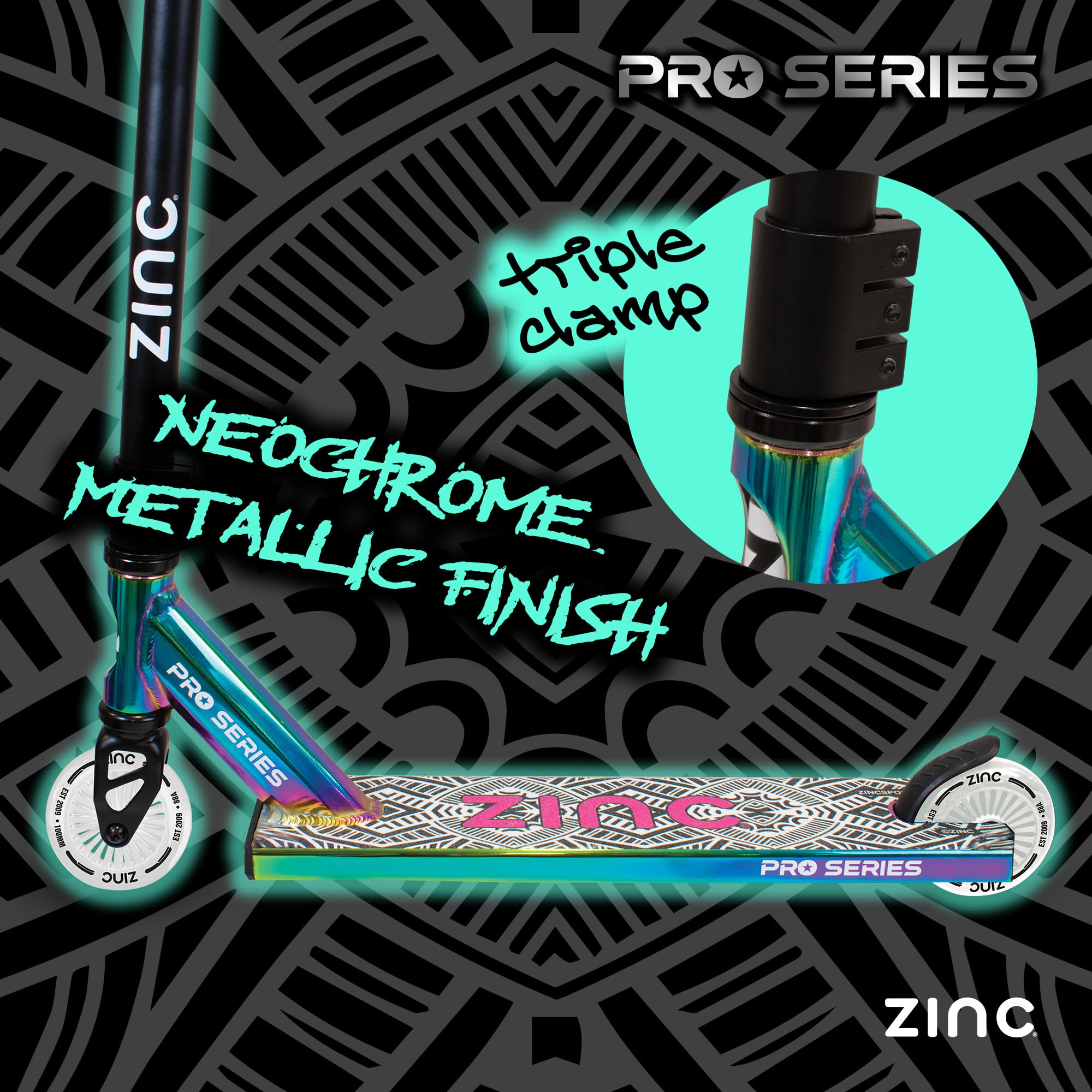 Hy-pro Zinc Stunt Scooter per bambini dai 6 anni in su, monopattino e scooter Stunt, design Pro T-Bar, cuscinetti a sfera ABEC 9, 100 ruote in poliuretano, leggero e stabile