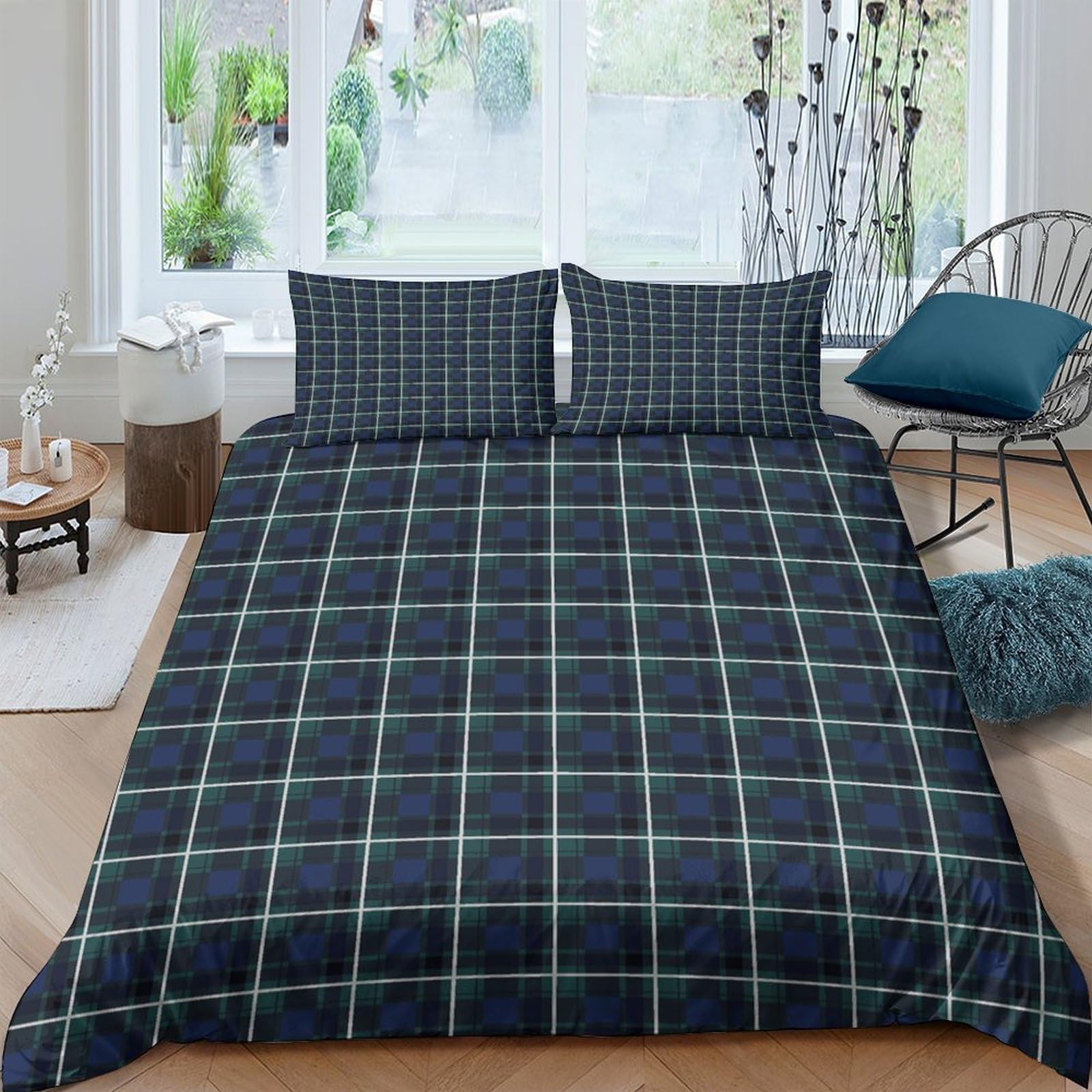 Ctjqhvkz Style-8 3D Printed Navy Plaid Fitted Sheet Microfiber Soft Bedroom Bed Cover Checkered Mattress Cover Washable Non-Slip For Home Dorm Single（135X200cm）
