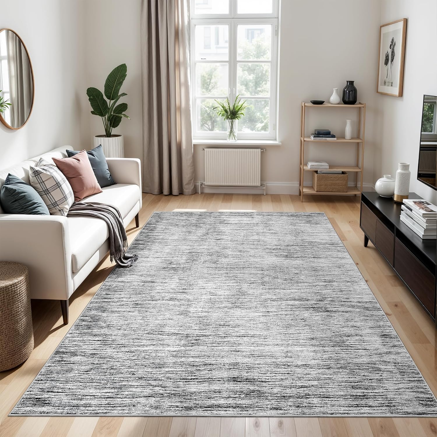 Tapis salon motifs abstraits modernes gris et blanc de haute qualité