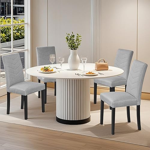 Miniatura 2 de VECELO Juego de 6 sillas de comedor tapizadas, patas de madera de tela, respaldo alto para cocina, sala de estar, gris claro