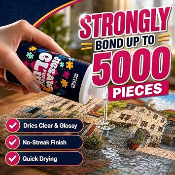 Clear Jigsaw Puzzle Glue with Applicators, Quick-Dry, 200mL | Glue for Puzzles to Frame, Non-Toxic, Non-Yellowing, Covers Up to 5,000 Pieces, Easily Preserves Finished Puzzles