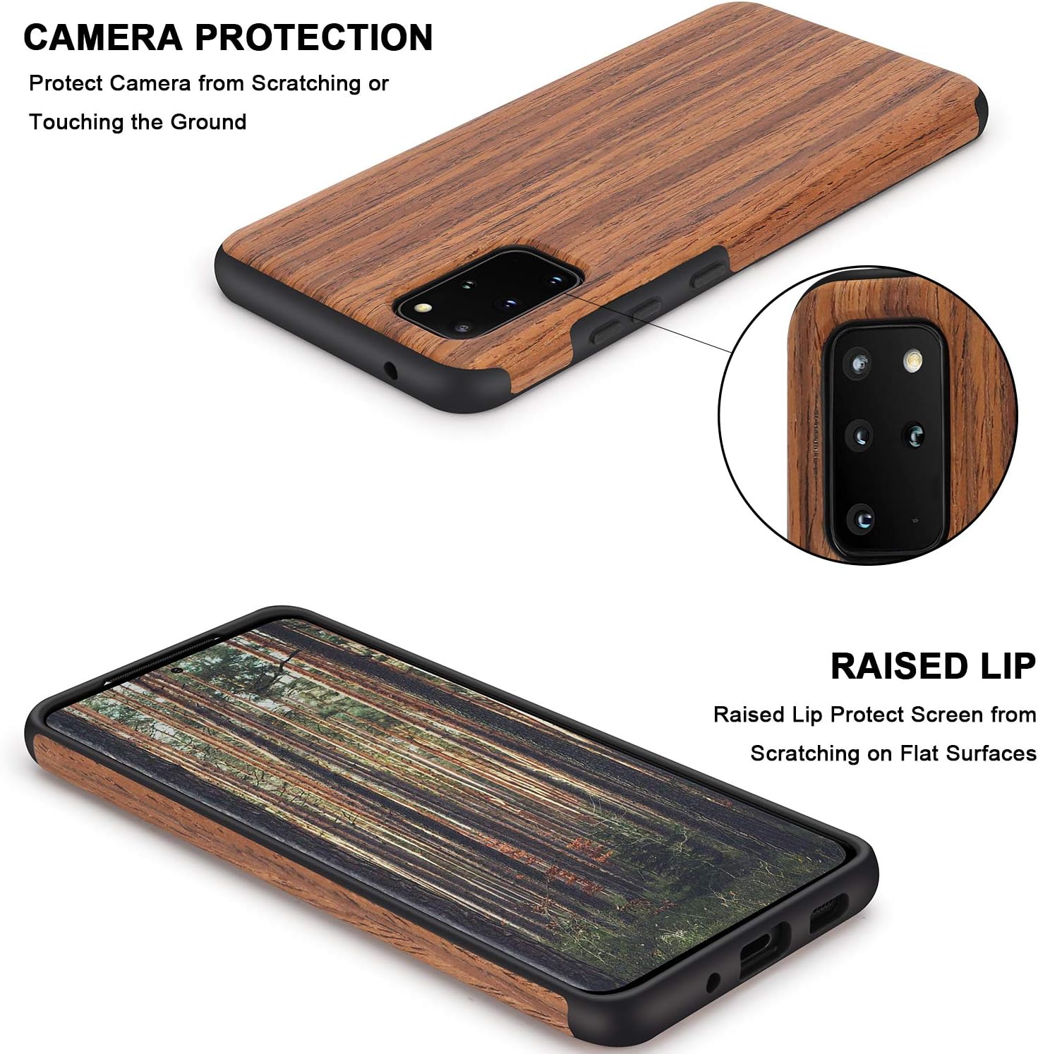 TENDLIN Compatible with Samsung Galaxy S20 Plus Case Wood Grain Outside Design TPU Hybrid Case (Red Sandalwood)