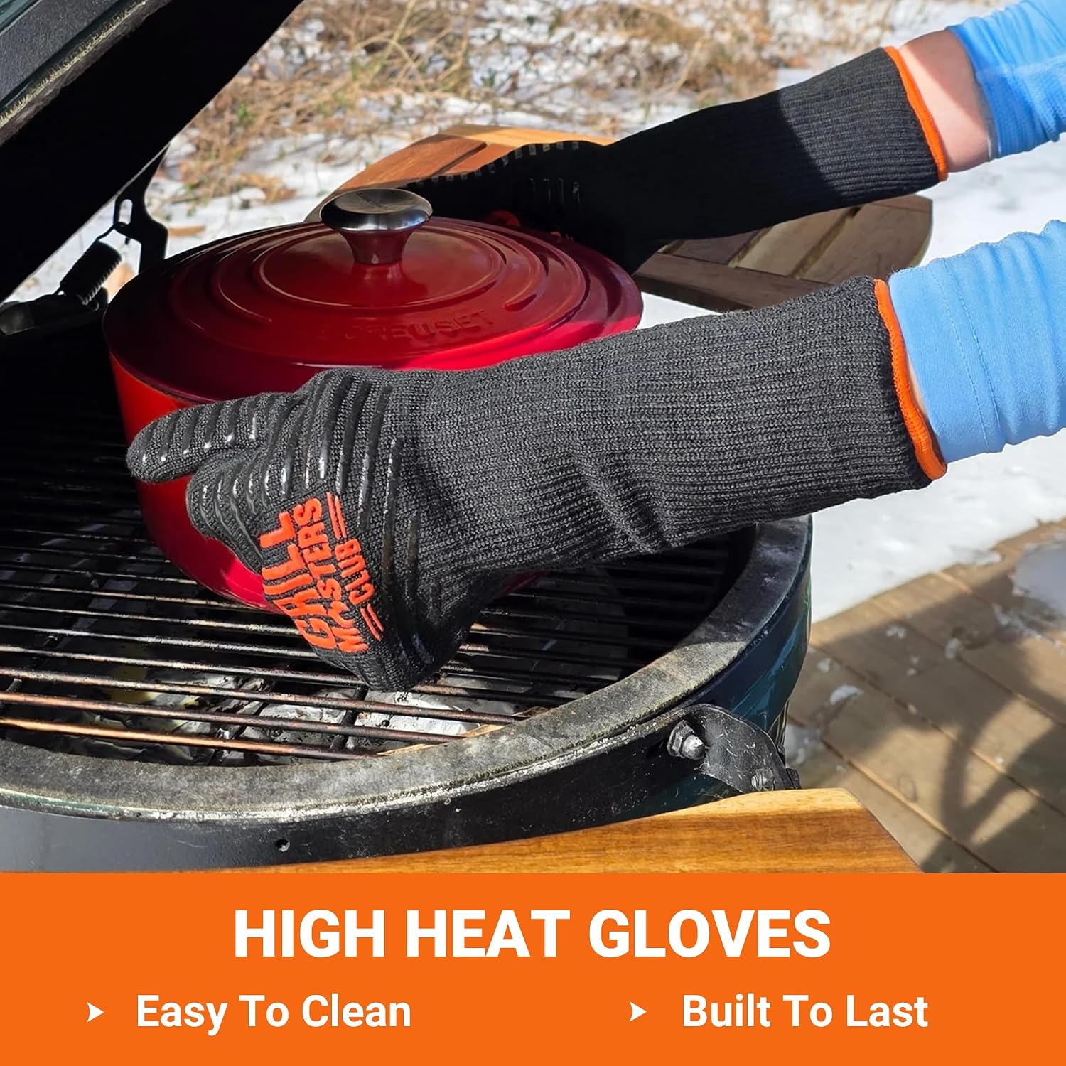 Grill Masters Club Extra Long High Temperature Grilling & BBQ Gloves Durable, Flexible, and Safe for Cooking, Grilling, Smoking, and Handling Hot Food, 1 Pair, Heat Resistant Up to 850°F
