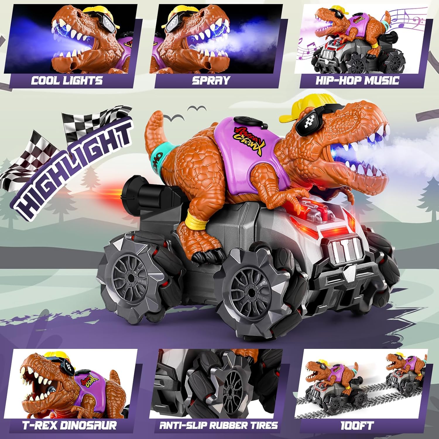 Maysida Dinosaure Télécommandé: Pulvérisation LED, Musique et Fun! - Image détaillée