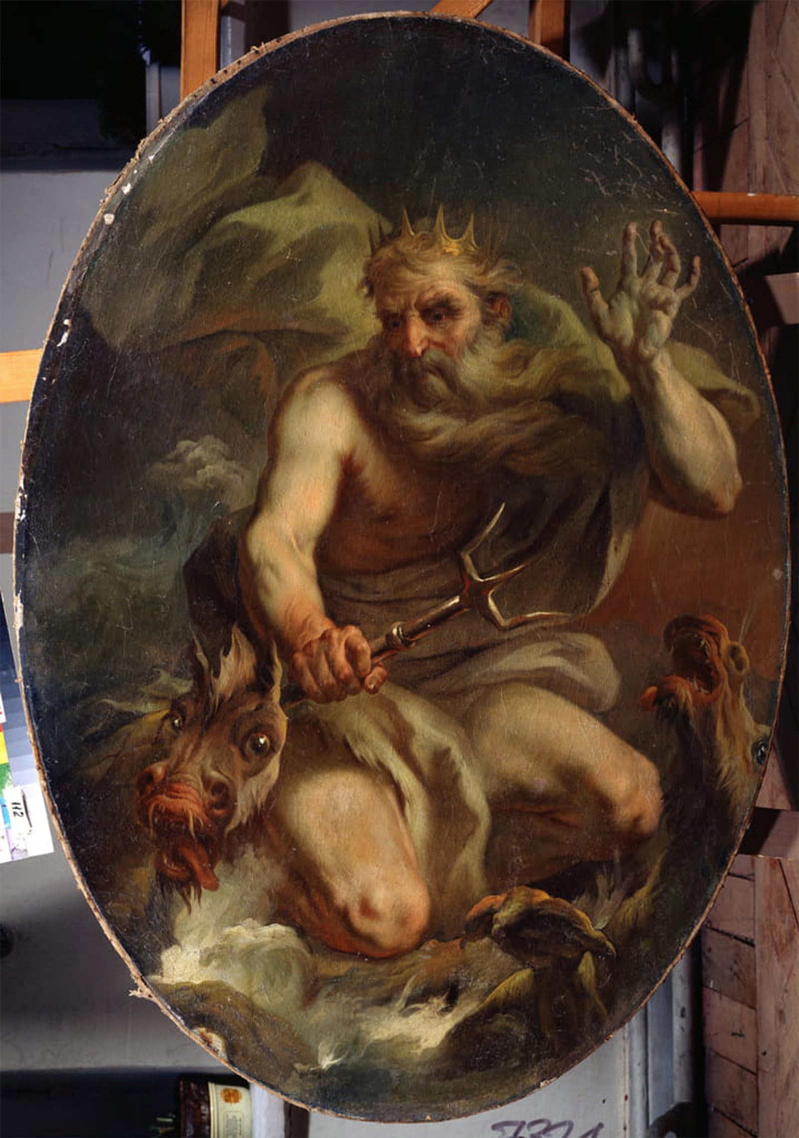 Lienzo de Neptuno con corona, pintura mural de Stefano Torelli para el hogar 5