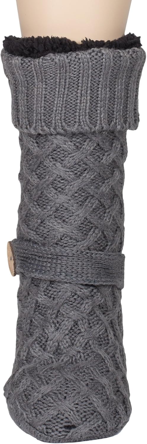 Womens Sweater Design Super Thick Comfy Non-Skid Slipper Socks (Charcoal Grey) - Image 2