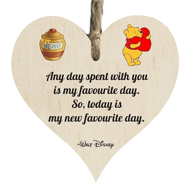 Walt Disney Winnie The pooh Favorite Day Quote Wooden Heart Shape Plaque Gift Sign htc148