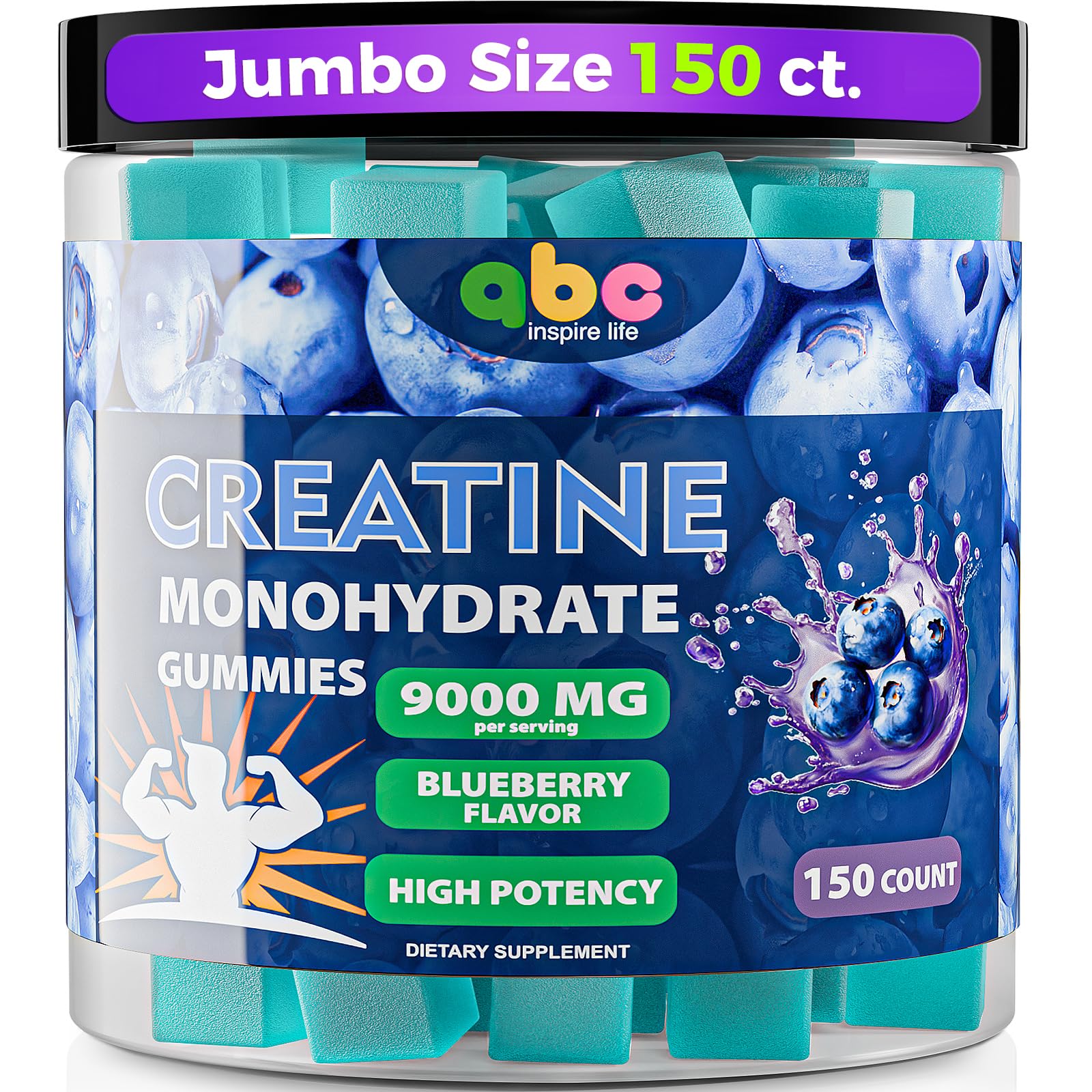 NEWOLITE Suplemento de Creatina em Gomas de Monohidrato de Creatina 9000 mg, sabor blueberry, 150 gomas