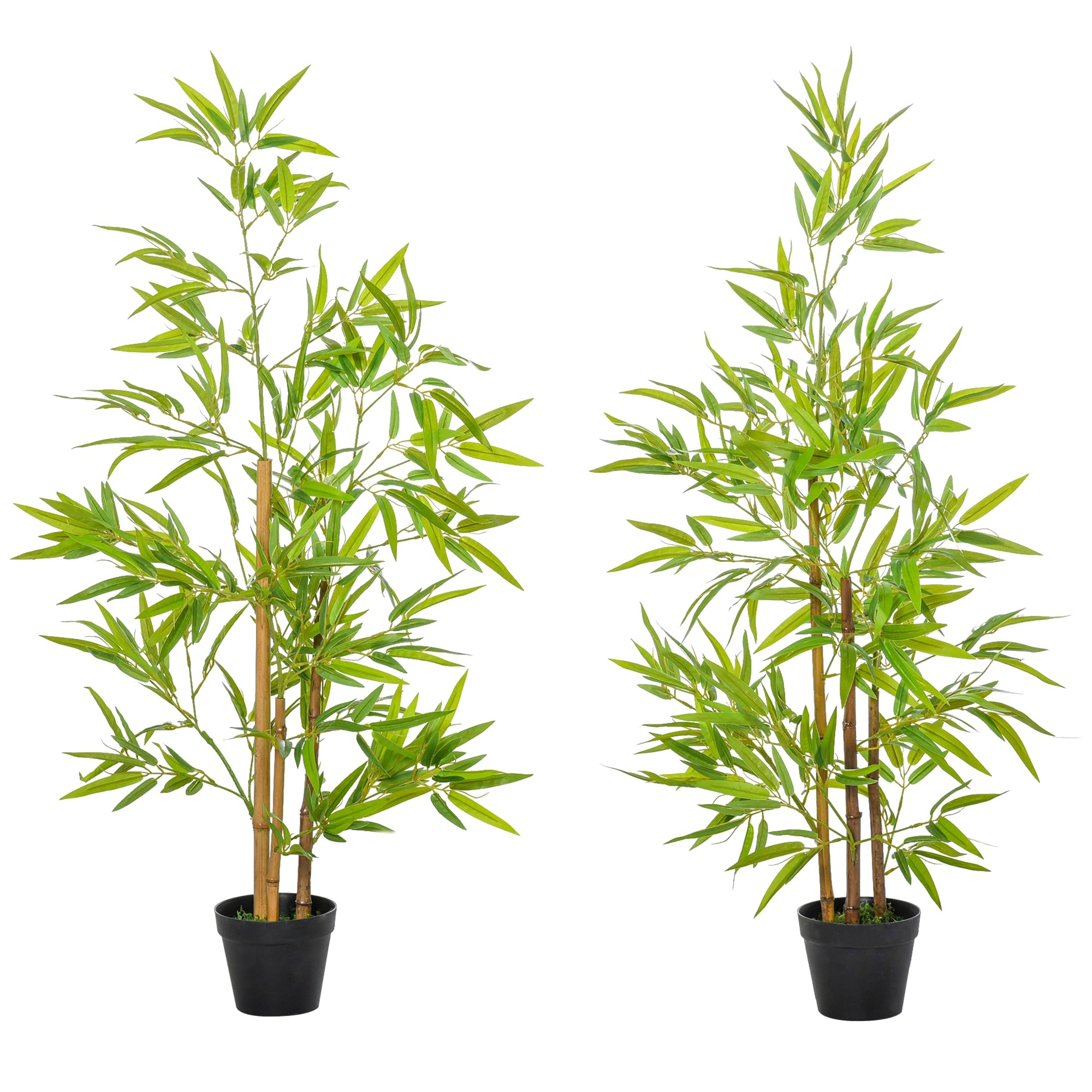 Outsunny 120cm/4FT Artificial Bamboo Trees Heavy Pot Indoor Style Set of 2 | Decorative Plant, Home Office, Greenery Decoration